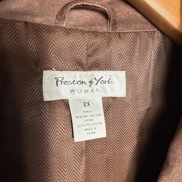 Women's Brown Suede Leather Coat Size 2X Button Front Mid Length Preston York - Picture 4 of 10